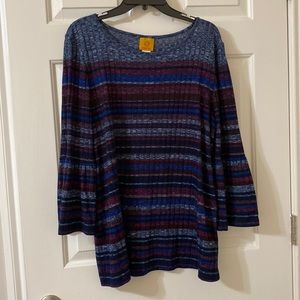 Ruby Rd. 3/4 sleeve round neck heathered striped top - size XL